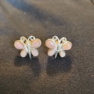 Sterling Silver and Pink Opal Butterfly Earrings